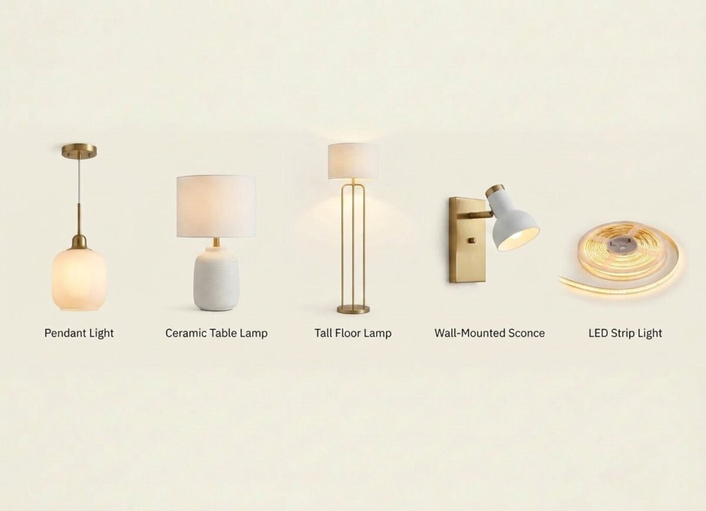 Bedroom lighting types including pendant, table lamp, floor lamp and wall sconce